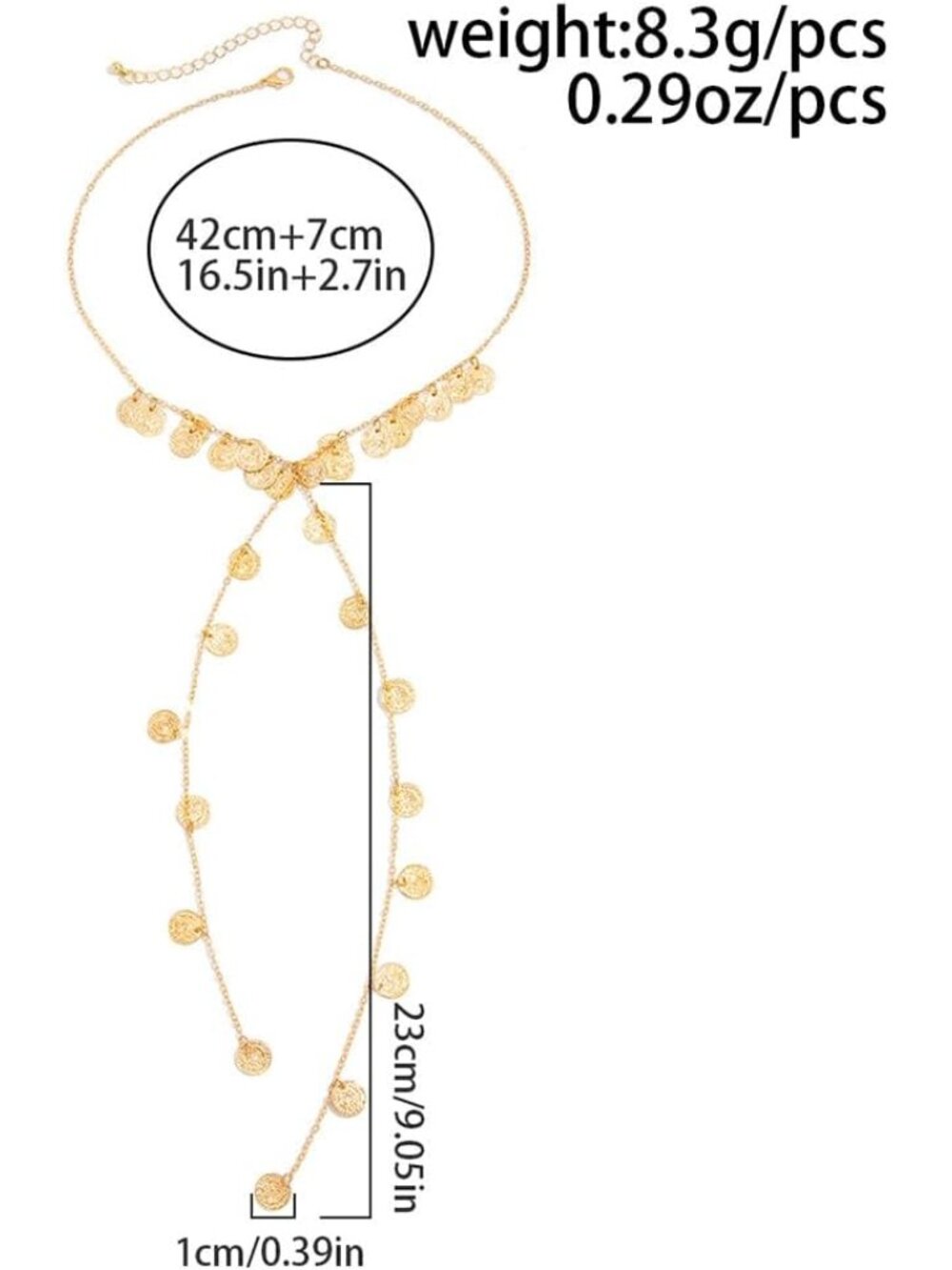 Gold Long Disc Choker Necklace for Women Trendy Statement Y Shaped Drop Necklace - Picture 3 of 8